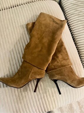 Zara Camel Suede Over-the-Knee Stiletto Boots
